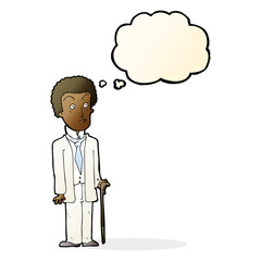 cartoon unhappy gentleman with thought bubble