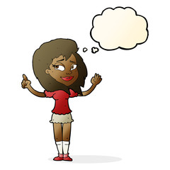 cartoon woman with idea with thought bubble