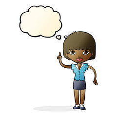 cartoon woman with idea with thought bubble