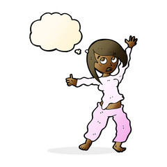 cartoon frightened woman with thought bubble