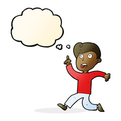 cartoon boy panicking with thought bubble