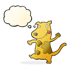 cartoon happy dog with thought bubble