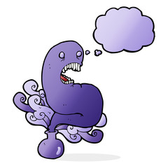 cartoon halloween ghost in bottle with thought bubble