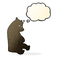 cartoon happy black bear with thought bubble