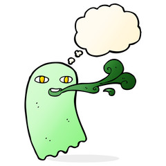 funny cartoon ghost with thought bubble