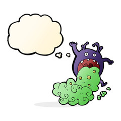 cartoon gross monster being sick with thought bubble