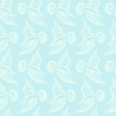 Seagull bird drawing. Summer sea seamless pattern