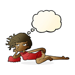 cartoon woman in sexy pose with thought bubble