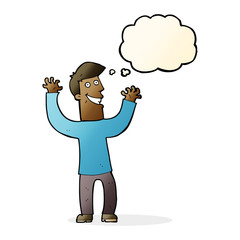 cartoon excited man with thought bubble