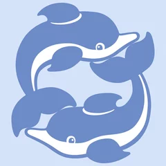 Kussenhoes Playing dolphins cartoon drawing © ekaart