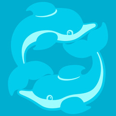 Playing dolphins cartoon drawing