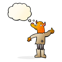 cartoon fox man with thought bubble