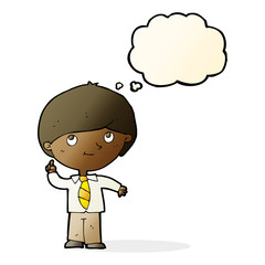 cartoon boy with idea with thought bubble