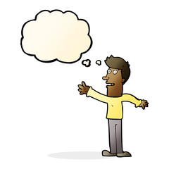 cartoon man reaching with thought bubble