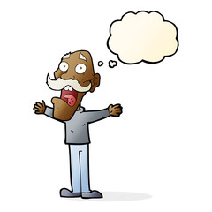 cartoon stressed old man with thought bubble