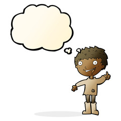 cartoon excited boy with thought bubble