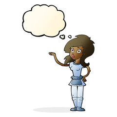 cartoon pretty waitress with thought bubble