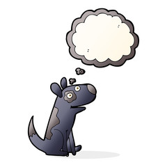 cartoon happy dog with thought bubble