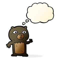 Obraz na płótnie Canvas cartoon waving black bear cub with thought bubble