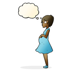 cartoon pregnant woman with thought bubble