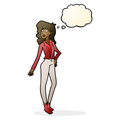 cartoon pretty woman  with thought bubble