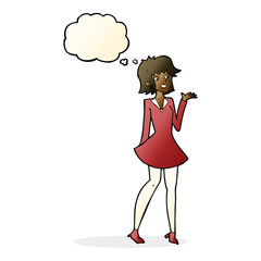 cartoon pretty woman in dress with thought bubble