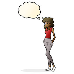 cartoon pretty woman  with thought bubble