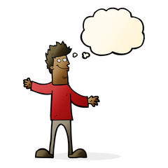 cartoon happy man with thought bubble