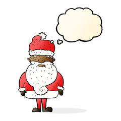 cartoon santa claus with thought bubble