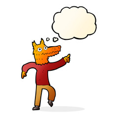 cartoon fox man with thought bubble