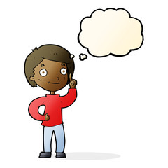 cartoon boy with idea with thought bubble