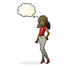 cartoon pretty woman with thought bubble