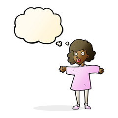 cartoon nervous woman with thought bubble