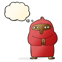 cartoon monk in robe with thought bubble