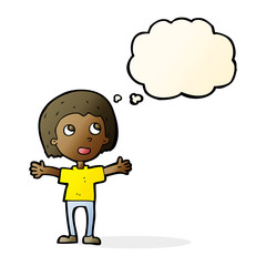 cartoon happy person with thought bubble