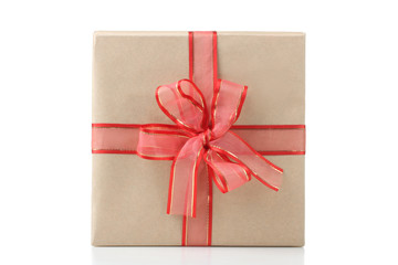 beautiful and great gift  tied a large bright red bow isolated on white background
