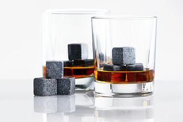 Close up view of whisky stones in the glass