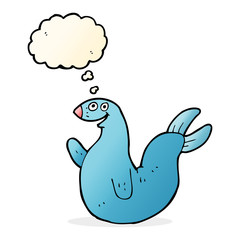 Fototapeta na wymiar cartoon happy seal with thought bubble