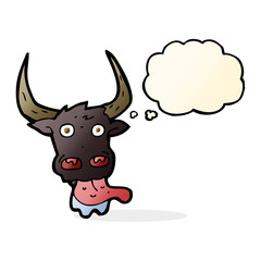 cartoon cow face with thought bubble