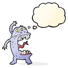 cartoon crazy monster with thought bubble