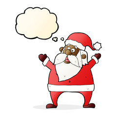 jolly santa cartoon with thought bubble
