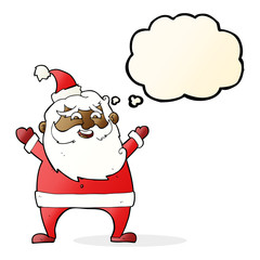 jolly santa cartoon with thought bubble