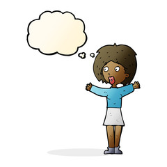 cartoon worried woman with thought bubble