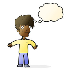 cartoon happy man with thought bubble