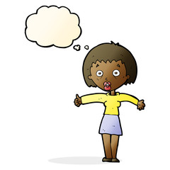 cartoon amazed woman with thought bubble