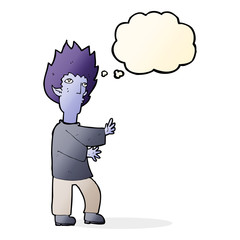 cartoon vampire man with thought bubble