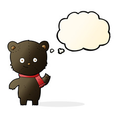cartoon black bear waving with thought bubble