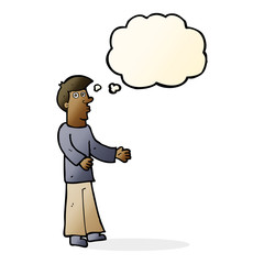 cartoon curious man with thought bubble