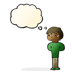 cartoon antisocial boy with thought bubble