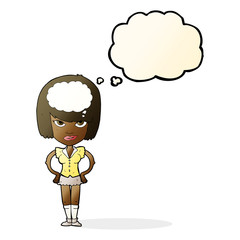 cartoon woman thinking with thought bubble